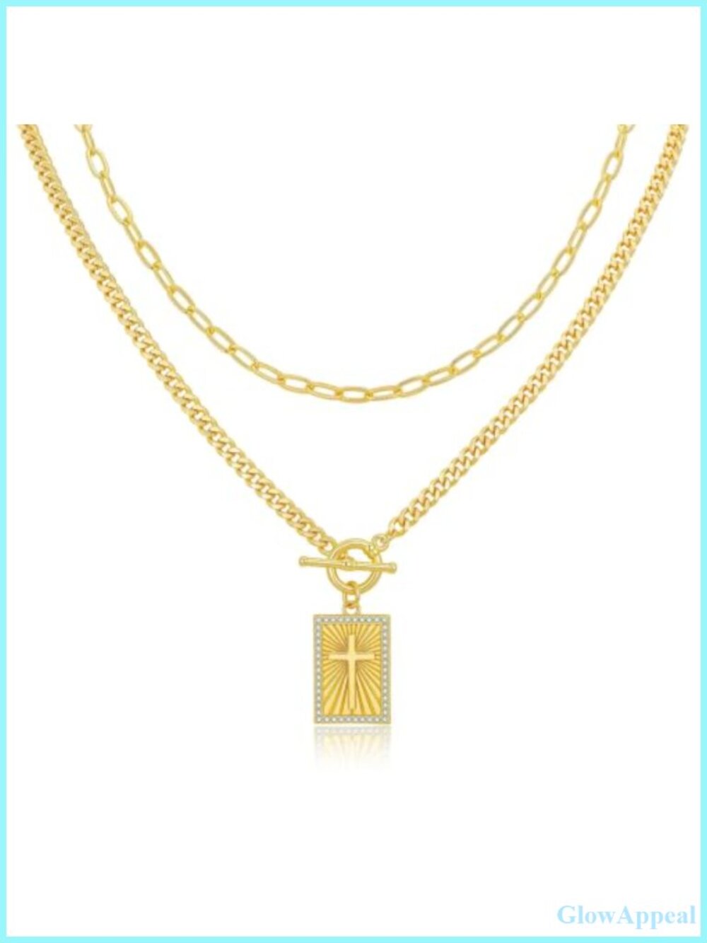 14K Gold Plated Brass Cross Necklace Set Layered Pendant Necklaces